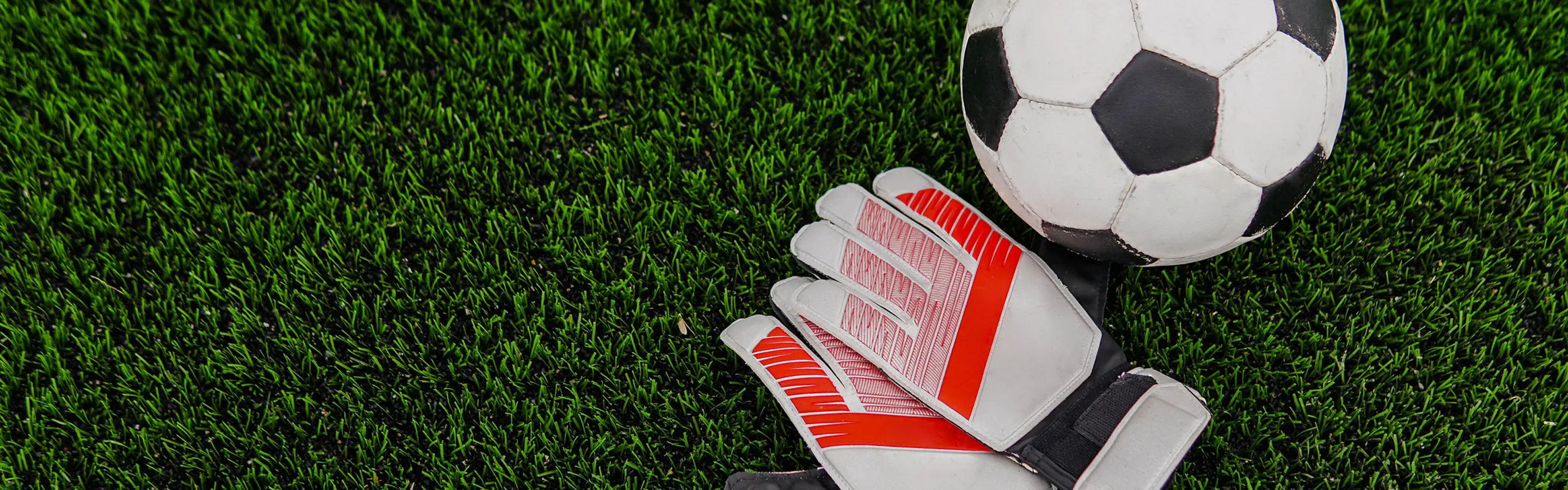 Soccer ball and gloves on grass.